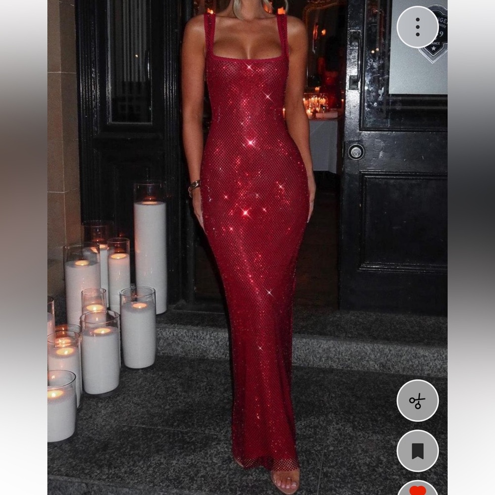 Babyboo fashion red rhinestone maxi dress
